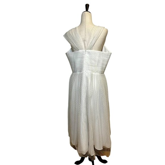 Unique Vintage White Swiss Dot Tulle Midi Dress XXL | Retro Bridal Party Cocktai - Picture 6 of 9